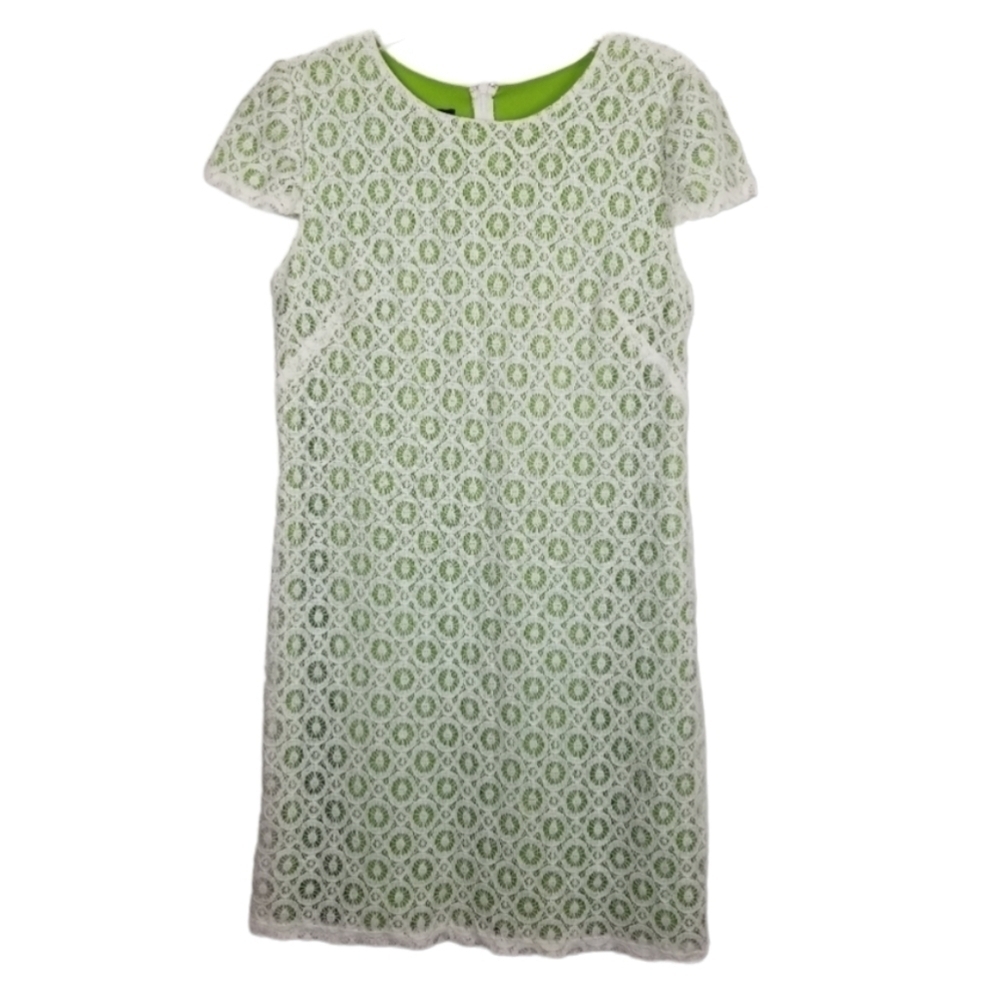 Suzi Chin Lace Overlay Cap Sleeve Mini Dress Cream Green Womens Size 6 Boho